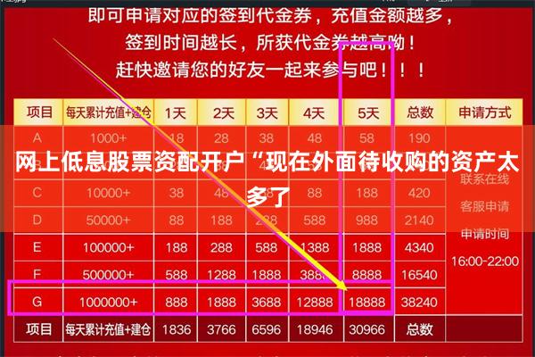 网上低息股票资配开户“现在外面待收购的资产太多了